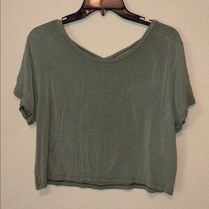 American Eagle Soft & Sexy Women’s Olive Green Crop Tee with Criss-Cross Back